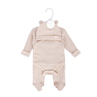 Ensemble 3 pièces nouveau-né 0-3 mois : Barboteuses à manches longues en coton peigné, body, pantalon et bonnet – Tenue de ramper toutes saisons