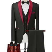 Jas Pria Slim Fit Tiga Potong untuk Pernikahan, Satu Kancing, Double Prong, Single Breasted, Blazer Formal Klasik untuk Bisnis, Bahan Worsted