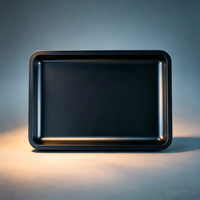Plateau à rouler le tabac rectangulaire noir en métal, design classique, 180x125 mm (7x5 pouces), format voyage, marque MS, en stock pour la vente en gros