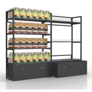 Estantería Metálica con Gabinete de Almacenamiento, Góndola de Supermercado sin Respaldo, Estantería de Exhibición para Tiendas Minoristas con Cajones - Product Image 2