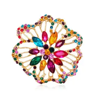 Mode Européenne Et Américaine Cristal Strass Fleur Poisson Doré Broche Personnalisée