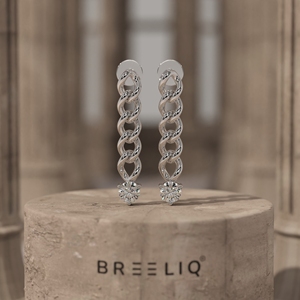 14k Gold Twisted Curb Link Diamond Drop Earrings Elegant Round Cut Diamond Chain Earrings Modern Bold - Product Image 1