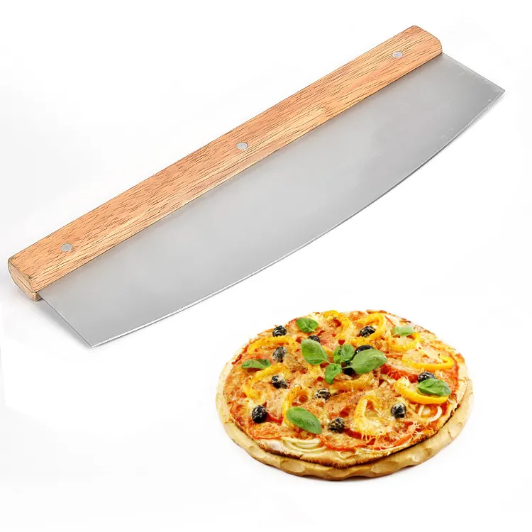 Pizza kesici ark keskin Rocker bıçağı Premium rahat ahşap saplı Pizza Splitter pratik Pizza bıçağı kek pişirme araçları