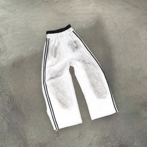 制造定制标志空白超大Aicd水洗<span class=keywords><strong>2</strong></span>件拉链棉连帽衫宽腿喇叭宽松运动裤套装男女通用 - Product Image 3