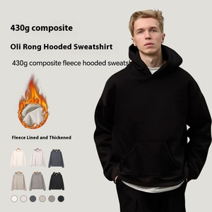 Pull-over pour homme automne-hiver, 100% coton, uni, à capuche, coupe ample, couleur terre, 430G, rembourré en velours, confortable - Product Image 4