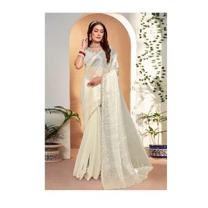 Travail manuel lourd soie femmes Saree avec Zircon Cutwork frontière indien et pakistanais vêtements mariée Saree disponible en gros - Product Image 1