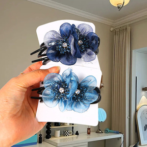 Pince à cheveux en forme de bec de canard en fleur de soie, artisanat manuel en tissu, accessoire de coiffure quotidien pour femme, collection Printemps 2024, origine Linyi - Product Image 3