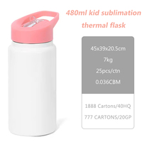 Botellas de Agua Infantiles con Aislamiento al Vacío de Doble Pared de Acero Inoxidable 304 de 480 ml, con Tapa Antiderrames, para Sublimación, con Inspección de Control de Calidad Completa