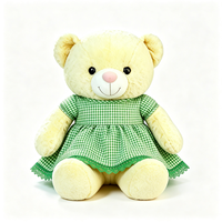Peluche Ours en Peluche Doux et Moelleux, Adorable Poupée Ours Rembourrée avec Robe Verte à Manches Courtes, Jouet en Peluche Animal pour Enfants