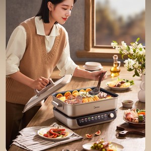 Olla eléctrica multifuncional Midea, cocina dividida de gran capacidad, olla antiadherente con control de perilla, enchufe estadounidense - Product Image 2