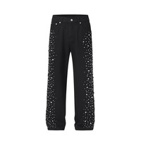 Nouveau gros garçon ami perle personnalisé jean Streetwear noir empilé jean Sport strass Patch hommes pantalons jean