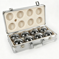 Ensemble de 8 boules de pétanque en acier inoxydable de 73 mm avec boîte en aluminium et mesureur en plastique avec cordon