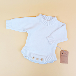 Tutina in maglia grossa vintage Pinuotu color avorio per neonati, personalizzabile con bottoni, in maglia per bambini - Product Image 4