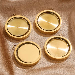 Colgante de acero inoxidable chapado en oro de 18 quilates, 20mm, soporte hueco, accesorios de piedras preciosas, Base redonda - Product Image 3