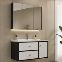 Meuble-lavabo double vasque moderne pour salle de bain avec dessus en pierre, résistant à l'eau, à fixation murale, tiroirs de rangement, combinaison lavabo et meuble pour hôtel