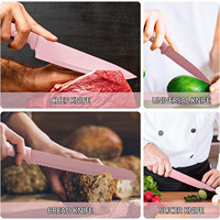 Ensemble de couteaux de cuisine TKT TKTK-0109, rose fleuri, 6 pièces, en acier inoxydable durable, 6-7,9 pouces, tranchants, pour chef, polis, antidérapants