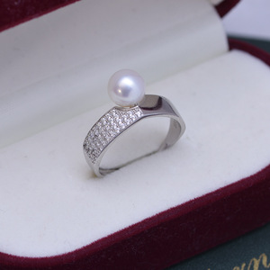 Freshwater 7-8mm White Round Strong Light Flawless Pearl <b>Ring</b> with Adjustable <b>Opening</b> S925 Silver Bracelet Fashion Jewelry - Product Image 4