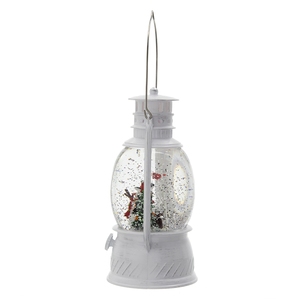 Linterna Blanca Navideña con Muñeco de Nieve y Árbol, Luz LED, Efecto de Agua Giratoria, Temporizador de 6 Horas, 3 Pilas AA - Product Image 5