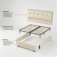 Lit moderne rembourré avec cadre en bois, disponible en tailles Queen et King, design sans lavage, rangement rotatif, directement de l'usine