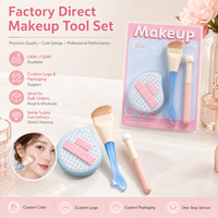 Ensemble de 3 pinceaux de maquillage portables et mignons avec pinceau fond de teint, houppette et coffret cadeau – Outils de beauté à poils synthétiques