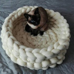 Cesta hecha a mano para mascotas, cama para gatos de ganchillo, muebles de poliéster, sofá de punto grueso, cueva para gatos, nido, casa para mascotas - Product Image 2