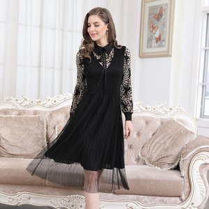 Primavera Verano <span class=keywords><strong>vestido</strong></span> con estampado de <span class=keywords><strong>leopardo</strong></span> de manga larga de primavera <span class=keywords><strong>vestido</strong></span> de Camisa larga con arco - Product Image 3