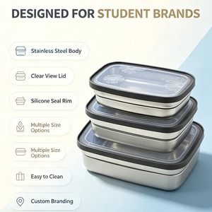Kind Square Stainless Steel <b>Lunch</b> <b>Box</b> 300ml Plastic Lid Leak Proof Single Tier Large Capacity for School Office Travel - Product Image 3