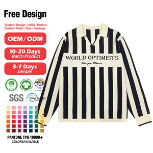 Suéter tipo <span class=keywords><strong>polo</strong></span> personalizado de punto jacquard a rayas para <span class=keywords><strong>hombre</strong></span> con decoración de logotipo - Product Image 1