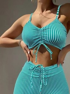 Nuovo <span class=keywords><strong>Costume</strong></span> da Bagno Intero Sexy da Donna, Stile Europeo Americano, Senza Schienale, con Spacco, a Righe Nere, in Chiffon, con Micro <span class=keywords><strong>Reggiseno</strong></span> - Product Image 4