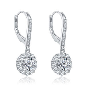 Pendientes Colgantes de Aleación de Estaño con Baño de Rodio y Titanio, con Moissanita Suelta Mixta en Forma de Llave y Corte Esmeralda, Decorativos para Aniversario - Product Image 1