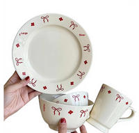 Assiette en céramique à motif nœud papillon, assiette à dessert, assiette à gâteau, tasse à eau créative de bureau, bol à riz, bol à soupe