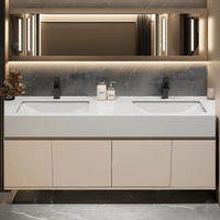 Armoire de salle de bain murale à double vasque Finition en pierre LED Comptoir en céramique Table de lavage de sol Suite de toilettes Utilisation à domicile hôtel
