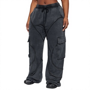 High Quality Casual <b>Jogger</b> Blank Heavyweight Loose Double Waist Wide Leg Gym <b>Baggy</b> Cotton Pants <b>Women</b> - Product Image 1