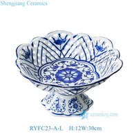 RYFC High Foot Blauw en wit porselein Milieuvriendelijk plantenpatroon Fruitschaal Thuis Bruiloft Decoratief Keramisch Hol Snoepbord