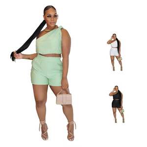 Traje Deportivo de Dos Piezas sin Mangas de Color Sólido para Mujer, Estilo Europeo y Americano, Gran Venta - Product Image 1