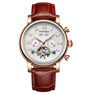 Montre Chronographe Tourbillon Automatique avec Chiffre Romain en Fond Embossé avec Cadran Année Mois <span class=keywords><strong>Semaine</strong></span> et Jour <span class=keywords><strong>Calendrier</strong></span> Permanent - Product Image 1
