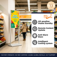 Reproductor de Publicidad LCD con Soporte de Pie, 50 Pulgadas, Señalización Digital WiFi, Tótem de Aluminio Delgado para Espacios Comerciales