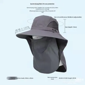 Chapeau de soleil d'été pour homme, protection UV, imperméable, avec cache-visage et protection du cou, casquette promotionnelle pour la pêche - Product Image 3