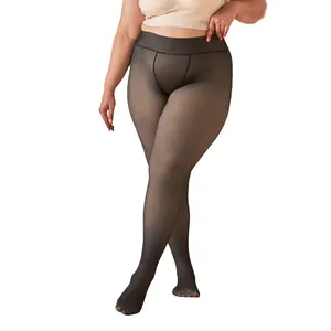 Fake Translucent Warm Pantyhose See Through Thermal Winter Tights Nude  Lined Translucent Leggings 