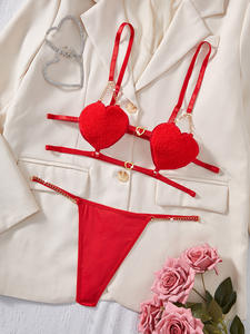 Herzförmige Dessous Sexy Verführung Exotische Unterwäsche Neckholder-String-BH Durchsichtige Spitze Sexy BH-Set - Product Image 6