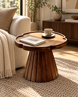 Table basse ronde moderne extensible et pliable de 35,98 pouces avec pieds cylindriques, plateau en placage de bois pour salon et bureau