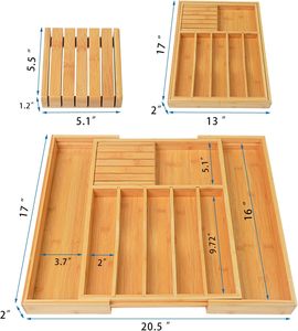 Organisateur de couverts extensible en bambou pour tiroir de cuisine, plateau à couverts, organiseurs de tiroirs en bambou, rangement de couverts - Product Image 5