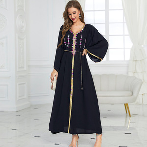 Abaya longue en gros avec motif floral modéré en perles, caftan islamique marocain, robe brodée pour femmes, robe arabe, Dubaï, musulmane - Product Image 5