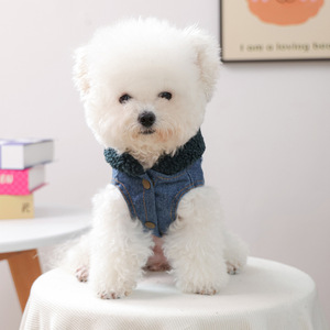 Nueva ropa de otoño/invierno para mascotas, para perros pequeños, cachorros, perros y gatos felices, gorro de lana de cordero cálido y cómodo, mezclilla - Product Image 2