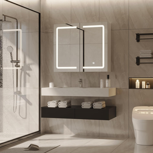 <span class=keywords><strong>Armoire</strong></span> <span class=keywords><strong>à</strong></span> <span class=keywords><strong>pharmacie</strong></span> de salle de bain <span class=keywords><strong>à</strong></span> lumière LED <span class=keywords><strong>à</strong></span> double porte avec miroir - Product Image 1