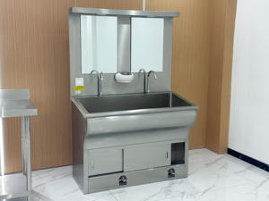 Meubles d'hôpital en acier inoxydable 304, lavabo chirurgical double poste avec miroir pour clinique et école - Product Image 4