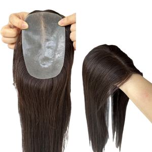 Stile dritto Topper 10x15 cm capelli vergini indiani toupet colore marrone scuro iniezione PU Base 12 16 20 pollici di lunghezza in magazzino - Product Image 2
