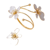 JLD-92 - Juego de Joyería de Moda al por Mayor, Brazalete de Aleación de Metal con Esmalte de Flores, Anillo, Anillo de Dedo, Joyería para la Mano