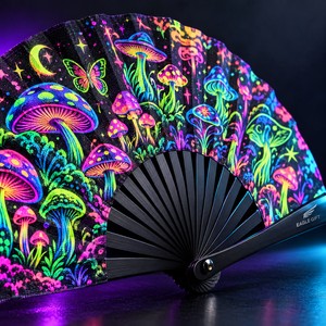 Abanico Plegable de Bambú Personalizado de 13 Pulgadas, Fluorescente con Luz Negra UV, para Festivales de Música EDM, Promoción de Marca - Product Image 1