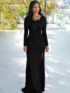 Robes de bal en gros, <span class=keywords><strong>robe</strong></span> <span class=keywords><strong>longue</strong></span> à fente haute, manches longues, <span class=keywords><strong>robe</strong></span> de soirée élégante, <span class=keywords><strong>robe</strong></span> <span class=keywords><strong>longue</strong></span> plissée pour femmes - Product Image 3